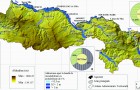 Fig. 1. Benzile de inundabilitate cu probabilitate de 1% suprapuse UAT-urilor şi ariilor protejate Natura 2000 Pricop - Huta-Certeze şi Tisa Superioară (compozit procesat pornind de la Directiva Inundații - Administraţia Naţională ,,Apele Române”)