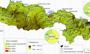 Riscul la inundaţii cu probabilitate de 1% suprapuse UAT-urilor şi ariilor protejate Natura 2000 Pricop – Huta-Certeze şi Tisa Superioară (compozit procesat pornind de la Directiva Inundații – Administraţia Naţională ,,Apele Române”)